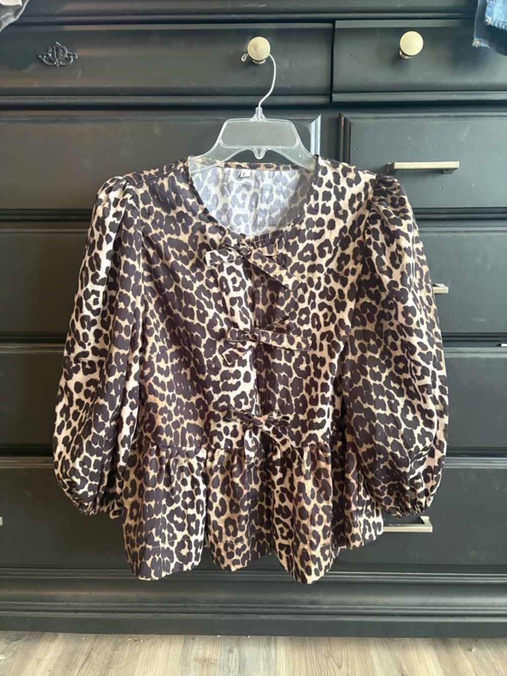 Leopard Print Bow Front Top - Size L